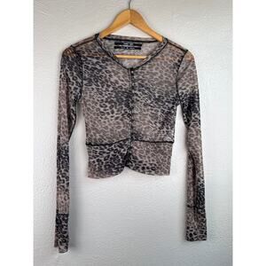 Silent + Noise Mesh Leopard L/S top w/Buttons Sz.M